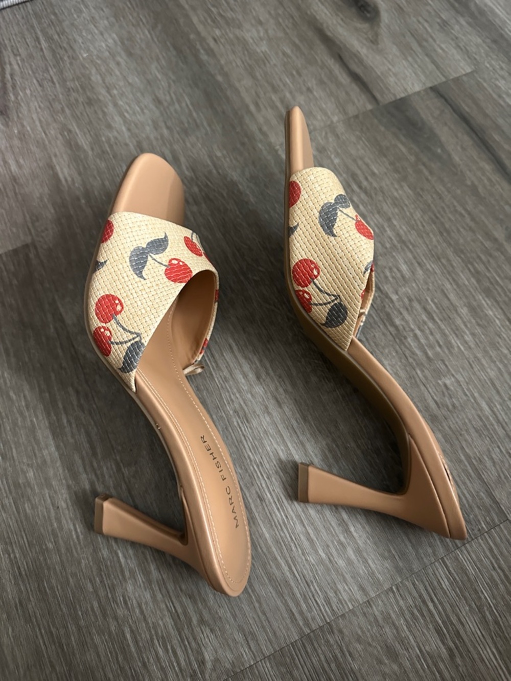 Marc Fisher Peach Slide Heels with Cherry Print - Picture 7 of 8